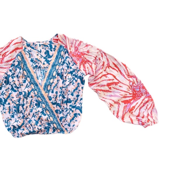 Free People Abstract Floral Print Crop Bohemian Blouse - Picture 1 of 7